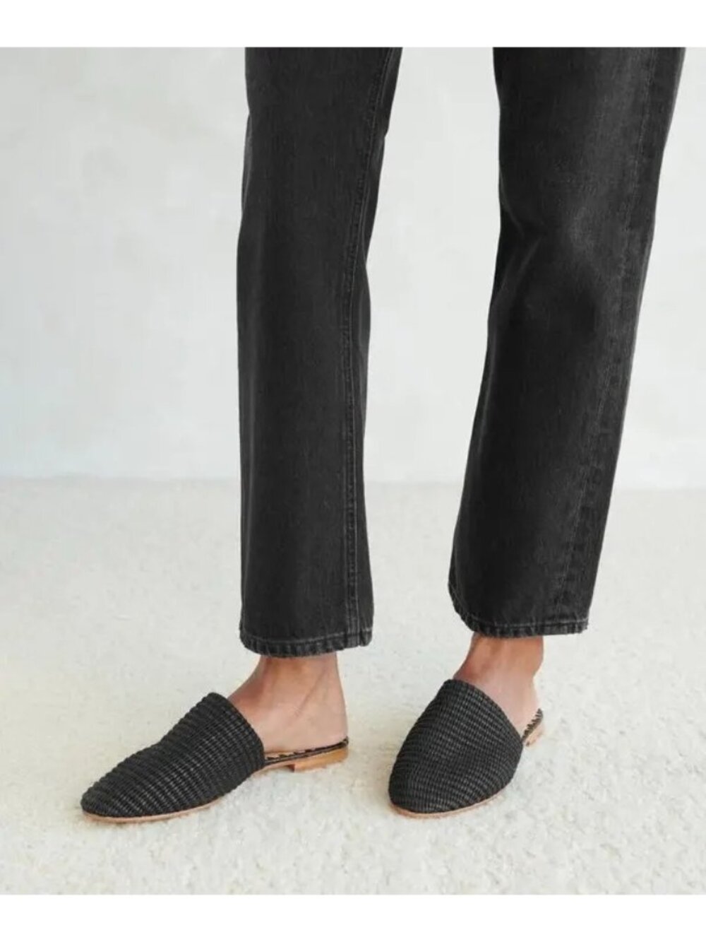 Jenni Kayne Raffia Mule Sandals Black Size 39 NWOT